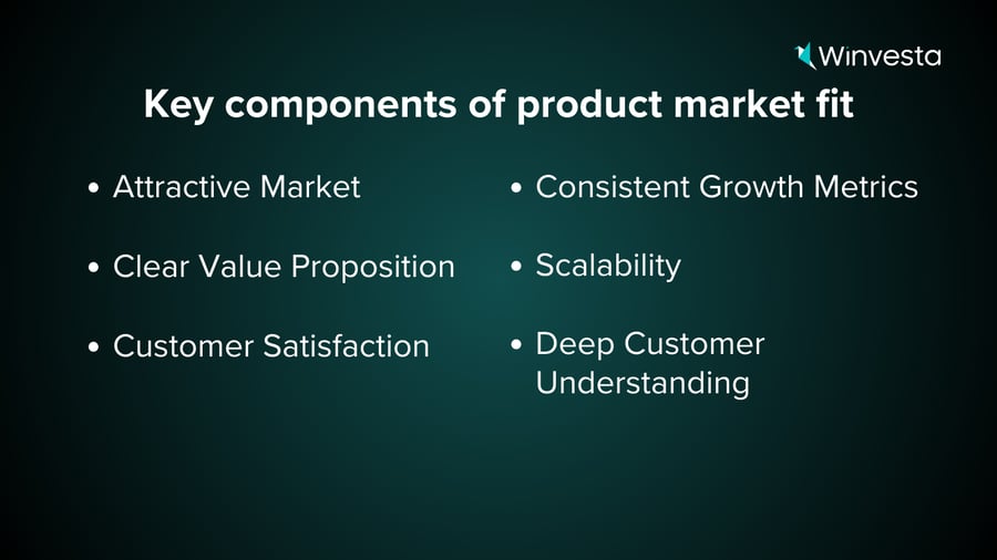 This image explains the Key components of product market fit